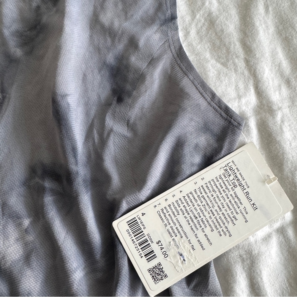 100 🆕🤍 Lululemon Lightweight Run Kit Tank Top - Diamond Dye White Black - Picture 8 of 11